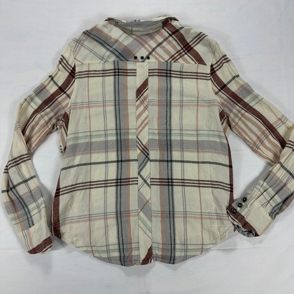 Free People Wesley Plaid Button Front Shirt Gray Cream Rust Soft Woven Top Small - Picture 6 of 8